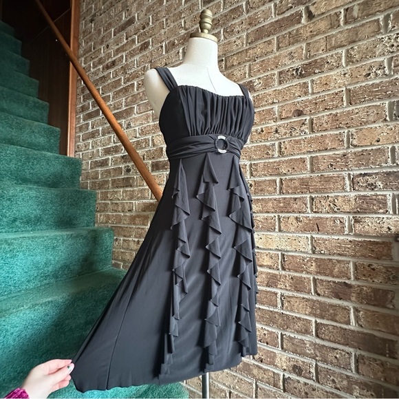 VTG Y2K 2000s Black Ruffle Ruched Bust Rhinestone Metal Hoop Dress - Picture 4 of 9